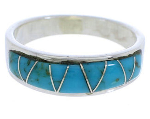 Southwest Sterling Silver Turquoise Inlay Ring Size 5-1/4 UX36909